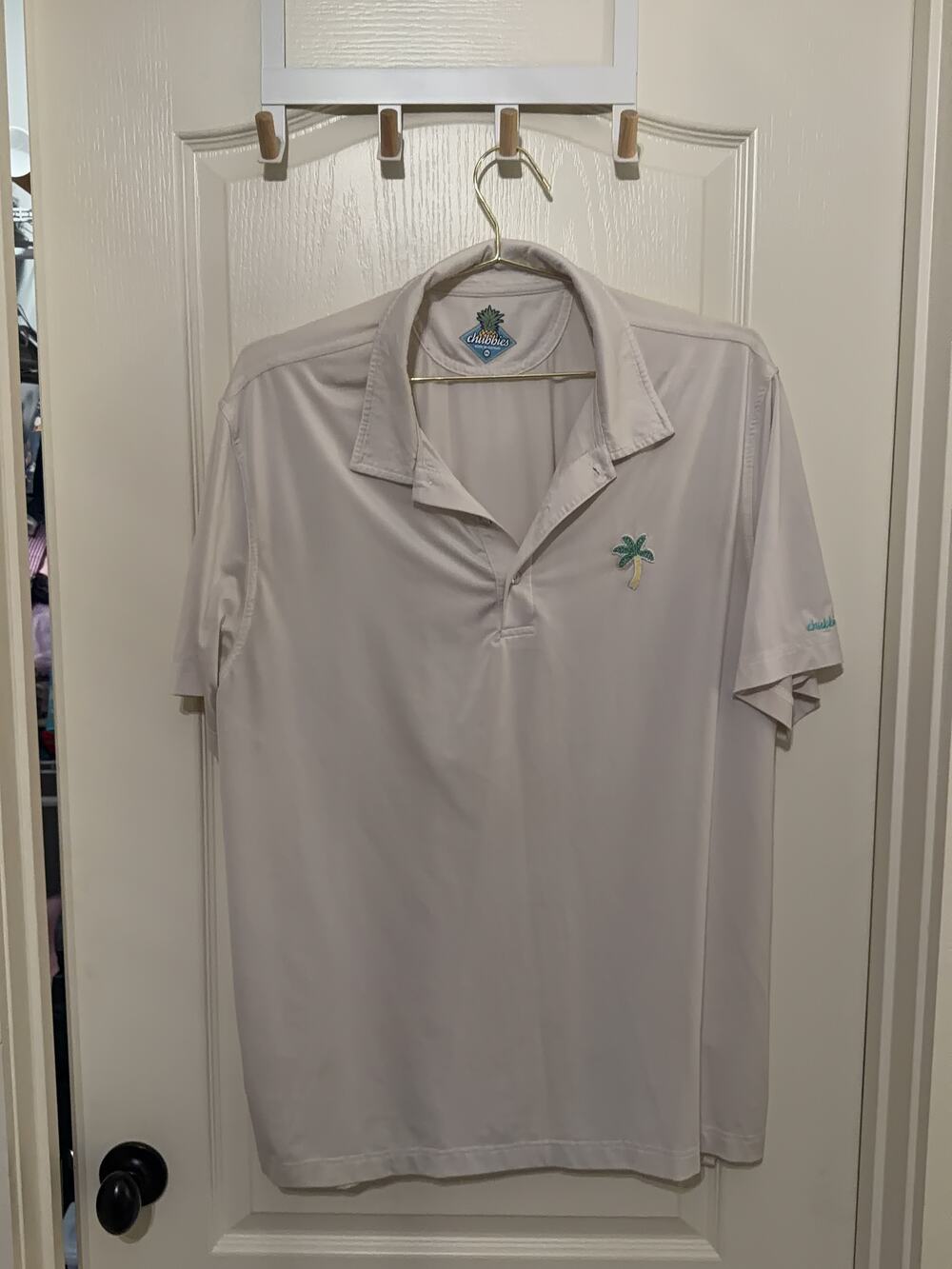 Chubbies Polo Shirt Men's XL White Blue Embroidered Tropical Casual Golf